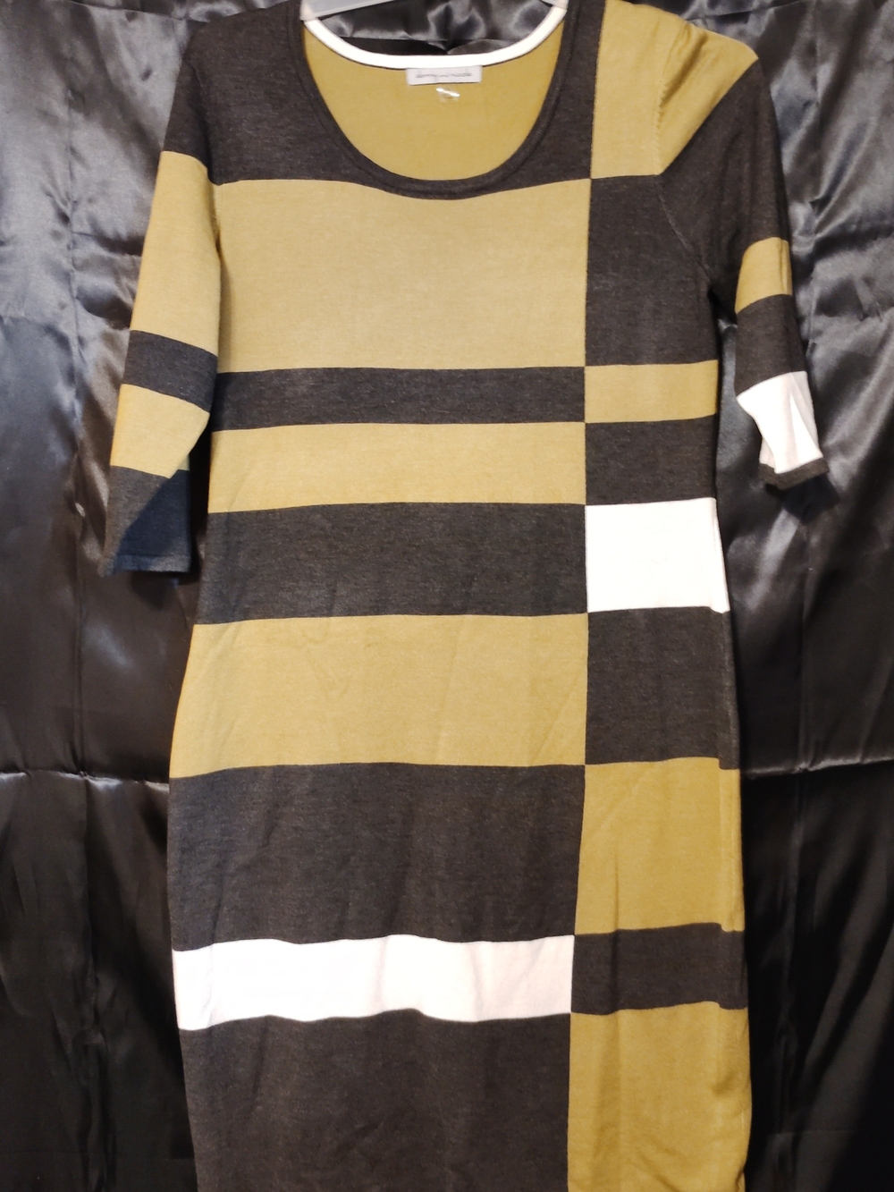 Danny & Nicole Olive, Charcoal & White Block Midi Dress